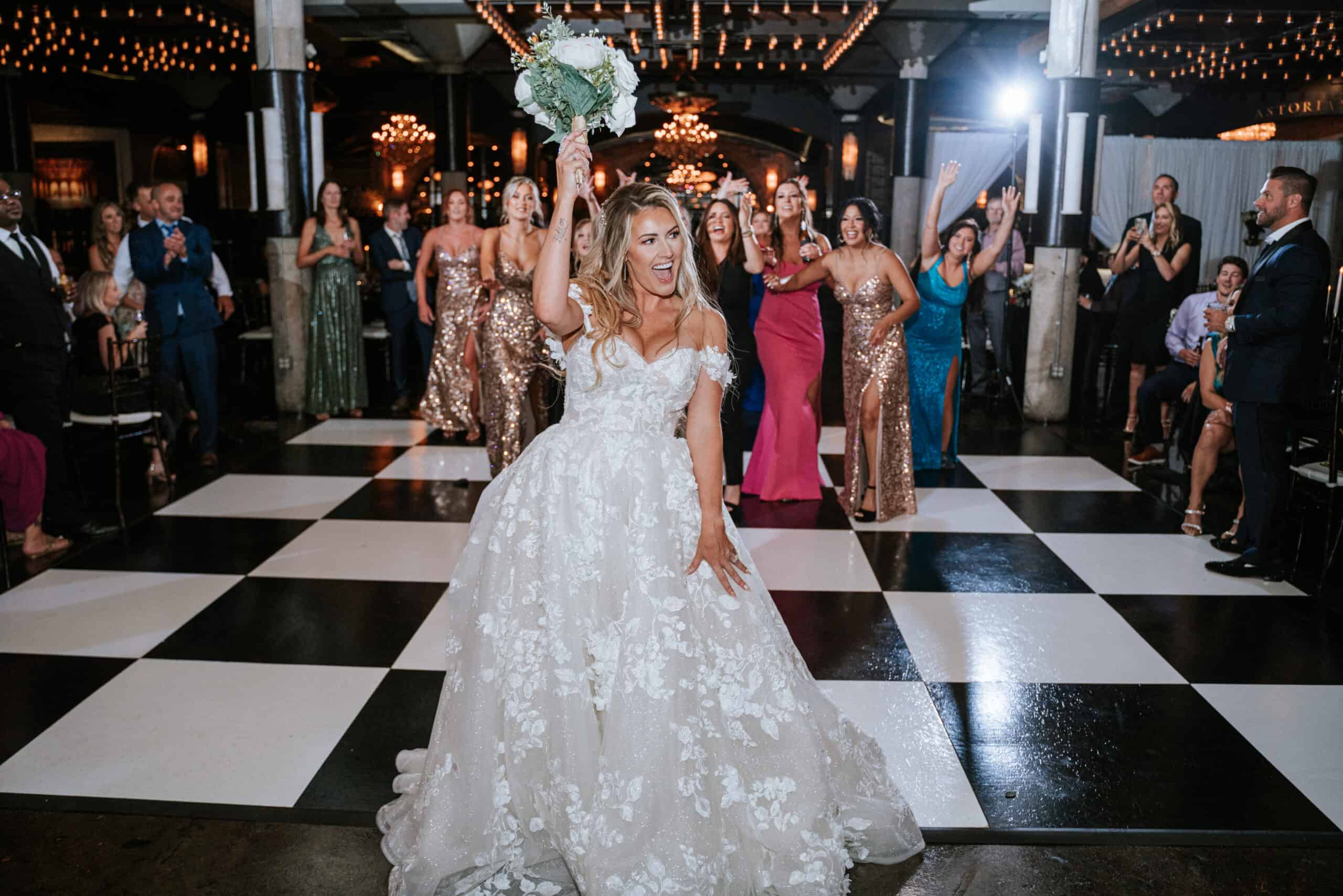 blackWhite dance Floor Bouquet Toss scaled