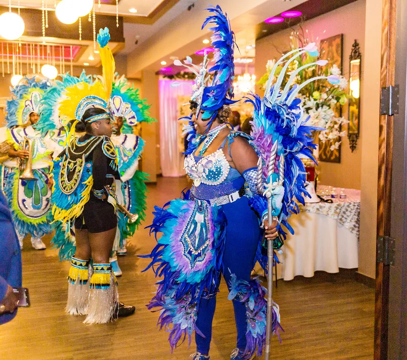 Timothy and Stephanies wedding with colorful dancers