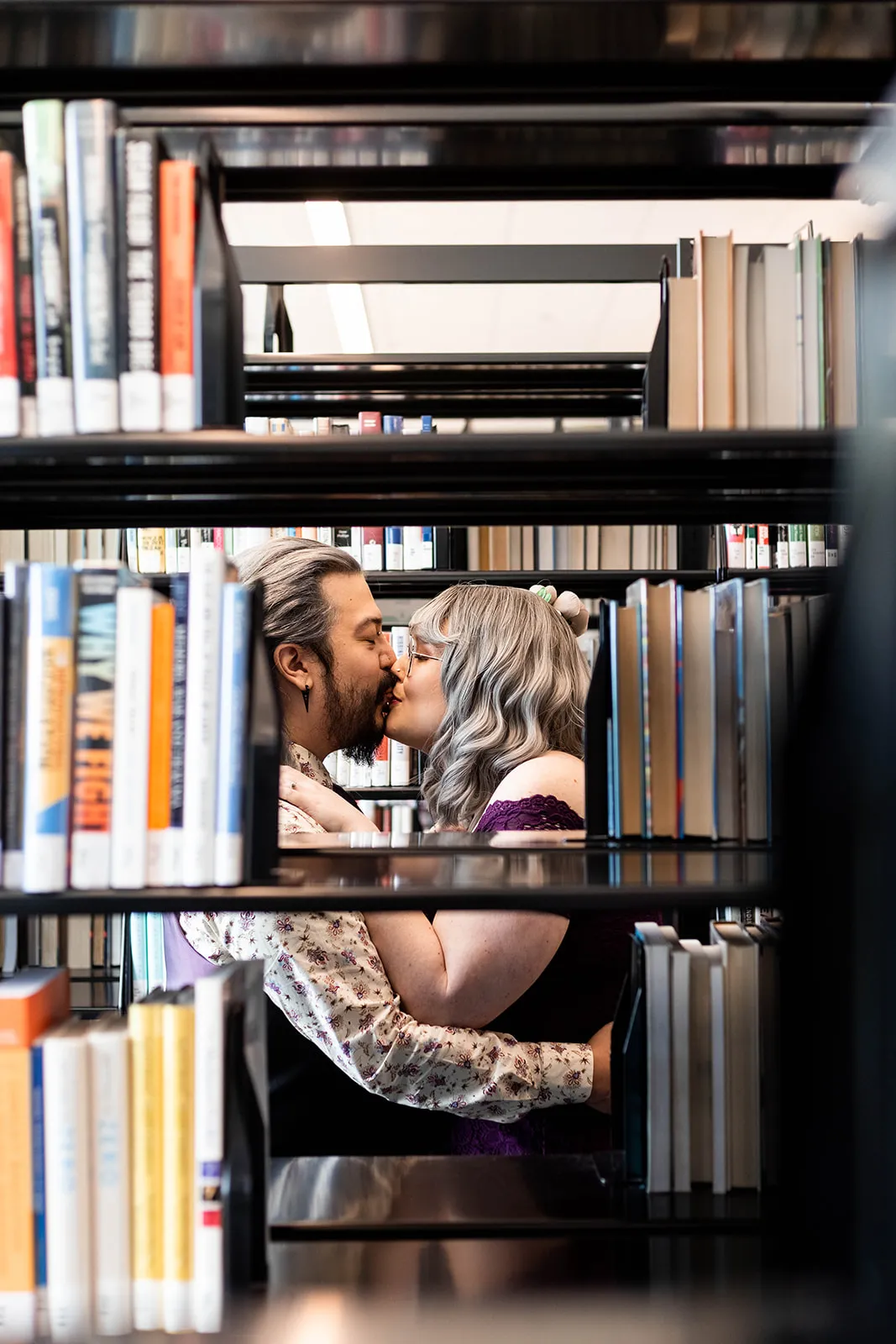 rhaya and gabe library engagement photo shoot